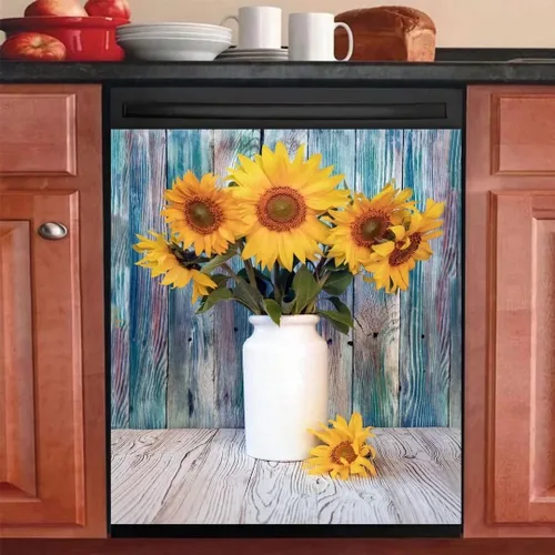 Vista 10 de Adhesivo para cubierta de lavavajillas con diseño de girasoles de granja, panel de calcomanías para nevera, funda de vinilo estilo granja, ordinario