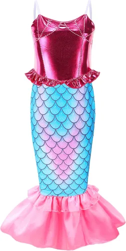 Vista 2 de Mecamelon Disfraz de sirena para niñas vestido de fiesta de princesa con accesorios