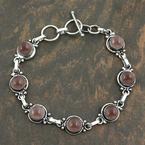 Vista 67 de Round Shape Natural & Synthetic Gemstones Silver Plated Bracelets for Women - Vintage Bohemian Style Handmade Birthstone Adjustable Link Bracelet