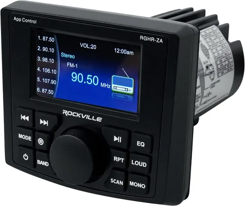 Vista 3 de Rockville RGHR-ZA - Receptor de orificio de calibre marino de 4 zonas, control de aplicación Bluetooth IP66 Waterproof, 3" TFT Display, Wired