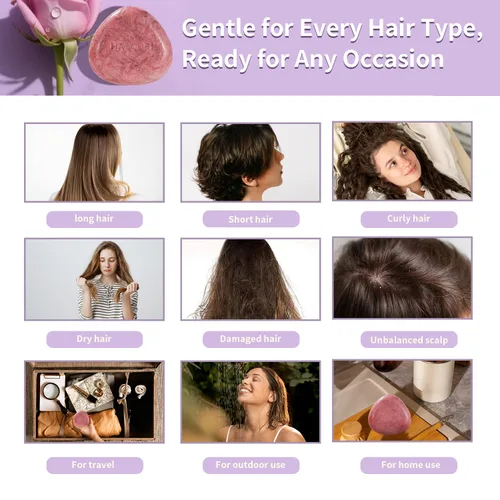 Vista 4 de Barra de champú Rose – Fortalece, nutre y da volumen al cabello – Fórmula a base de plantas con aceite de coco, aceite de aguacate y extractos