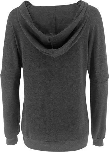 Vista 5 de Sudaderas con capucha casuales para mujer, ligeras, de manga larga, blancas, con cordón, sudaderas holgadas con bolsillo Carbón