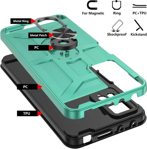 Vista 7 de Redmi Note 11 Pro - Funda con protector de pantalla de vidrio templado 3X, soporte de anillo integrado y soporte magnético para automóvil, funda a
