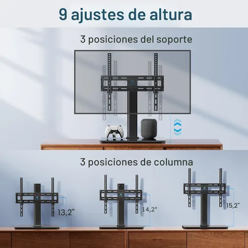 Vista 4 de PERLESMITH Patas giratorias universales para televisores LED LCD de 24 a 60 pulgadas, soporte de montaje de televisión ajustable en altura con base