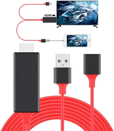 Vista 6 de Cables HDMI adaptador USB a HDTV, cable USB macho + USB hembra a HDMI macho 1080P HDTV Mirroring Cable compatible con iPhone/iPad/S9/S8/Note 8 y más