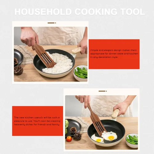 Vista 5 de Espátula de madera para cocinar, espátula ranurada de madera de acacia de 12.2 pulgadas con mango largo, espátula de cocina antiadherente para freír