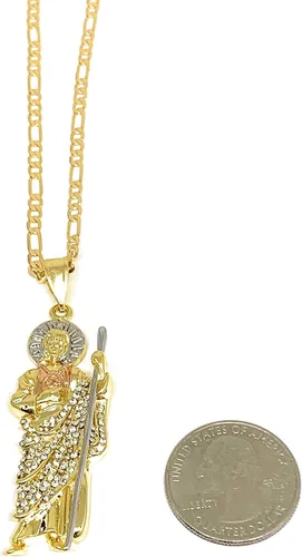 Vista 2 de Fran & Co. Jewelry Collar con colgante de San Judas, chapado en oro, blanco y plateado en oro, 24.0in, San Judas Tadeo Medalla Cadena Oro Laminado