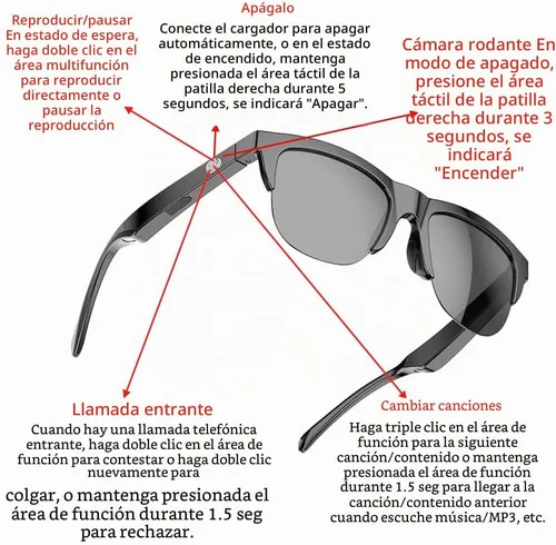 Vista 6 de F06 - Lentes de sol inteligentes con Bluetooth de oreja abierta para hombres y mujeres, 5.3 Bluetooth, control táctil, llamadas de música con lentes