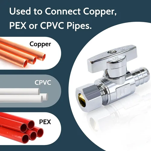 Vista 6 de Vintex Válvula recta PEX de compresión PEX de 1/2 pulgada x 3/8 pulgadas de diámetro exterior PEX paquete de 5 válvulas, válvula de cierre de agua