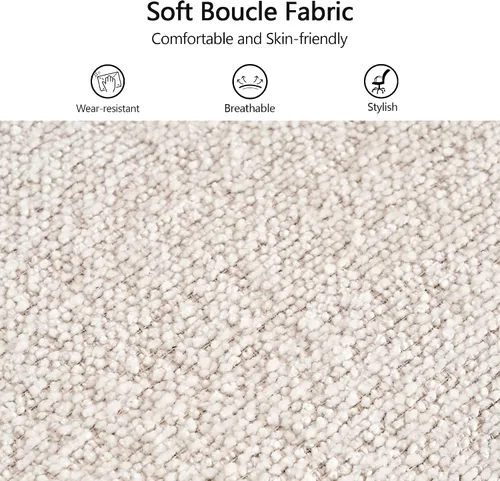Vista 6 de Rowill Silla de oficina moderna, tela beige Boucle, altura ajustable, capacidad de 300 libras, ruedas, reposabrazos, perfecta para oficina en casa