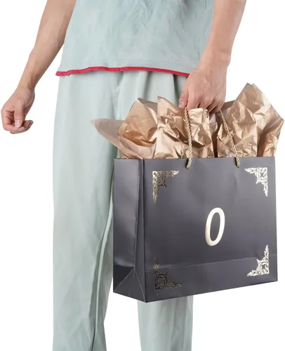 Vista 5 de Lyforpyton Bolsas de regalo grandes con papel de seda y tarjeta de 12.6 x 4.3 x 9.8 pulgadas, bolsa de regalo negra para hombres y mujeres