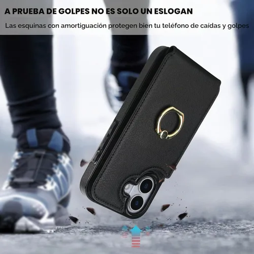 Vista 7 de Folosu Funda compatible con iPhone 17 con soporte para tarjetas, rotación de 360°, soporte de anillo de dedo con función atril, bloqueo RFID