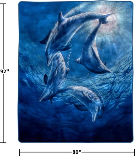 Vista 8 de Lavish Home Manta pesada de 92 x 80 pulgadas con patrón de delfines oceánicos, manta gruesa de felpa gruesa de 8 libras de visón sintético suave