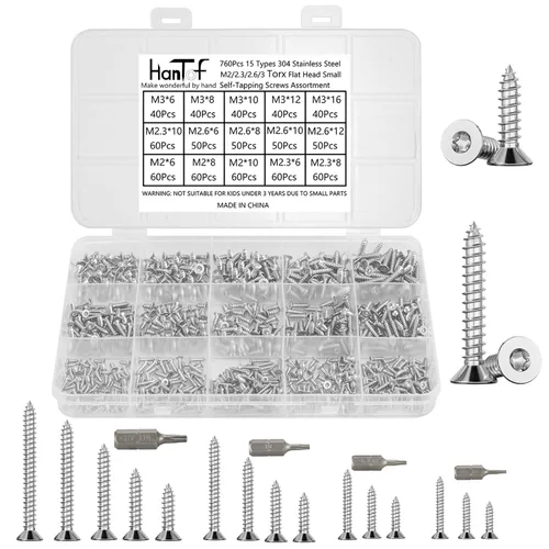 Vista 18 de 700Pcs Tornillos autorroscantes Phillips de cabeza plana con arandela, acero inoxidable 304, tornillos de madera pequeños/mini M2 M2.3 M2.6 M3, kit