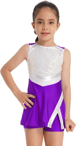 Vista 3 de TiaoBug Uniformes de animadoras para niñas y niñas, disfraces de animadora, lentejuelas brillantes, traje de baile de jazz, hip hop, disfraz de baile