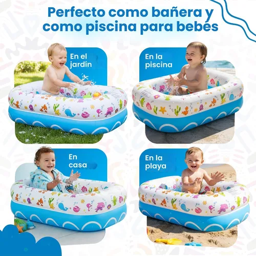 Vista 3 de Mommy's Helper Bañera inflable bajo el mar, bañera plegable y segura para bebé con asiento antideslizante de cuerno de sillín para niños, baño