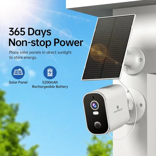 Vista 2 de Solar Security Cameras Wireless Outdoor: 2K Battery Powered WiFi Camera with AI Motion Detection for Home - Color Night Vision Spotlight Siren Alarm