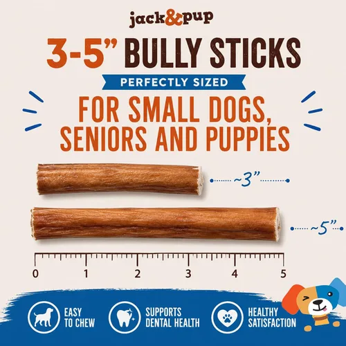 Vista 2 de Jack&Pup Palitos de carne de 3 a 5 pulgadas para perros pequeños, bolsa de 8 onzas, poco olor, palitos de larga duración para cachorros y perros