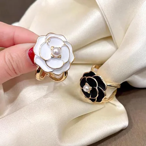 Vista 3 de 4 piezas de clip de anillo de bufanda para mujer, broche de perlas y flores, hebilla de metal para chal, accesorios de decoración para damas y niñas