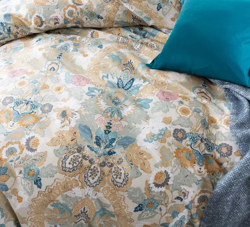 Vista 2 de Eikei Home Damasco Medallion - Juego de funda de edredón de lujo con estampado Paisley bohemio, 400 hilos, algodón egipcio, satén, vibrante