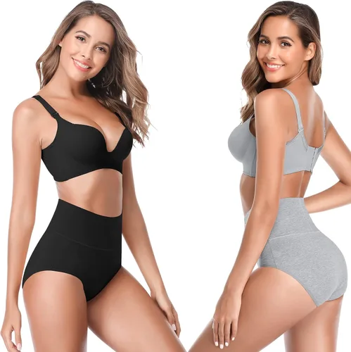 Vista 3 de Ropa interior de algodón de cintura alta para mujer, ropa interior suave súper elástica, bragas de cobertura completa para mujer