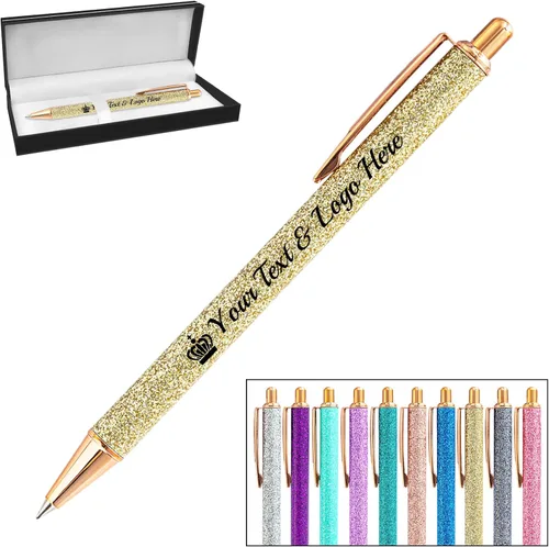 Vista 52 de Bolígrafo personalizado, 1 unidad, bolígrafo personalizado con logotipo de mensaje de nombre comercial impreso, carcasa de metal brillante de tinta