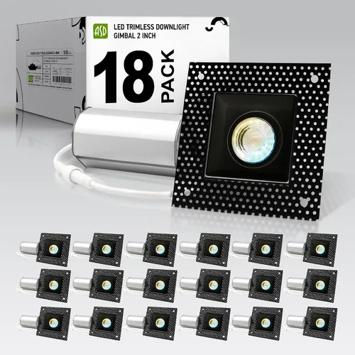 Vista 15 de ASD Lámpara de techo empotrable LED de cardán sin bordes de 2 pulgadas, luz descendente direccional ajustable con caja de conexiones, 5CCT