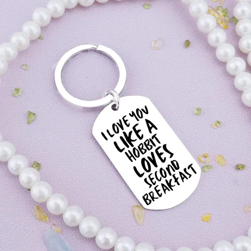 Vista 2 de Lord of the Rings Merchandise Gifts Lover Fans Keychain Gifts -I Love You Like a Hobbit Loves Second Breakfast Women Husband to My Love Keychain