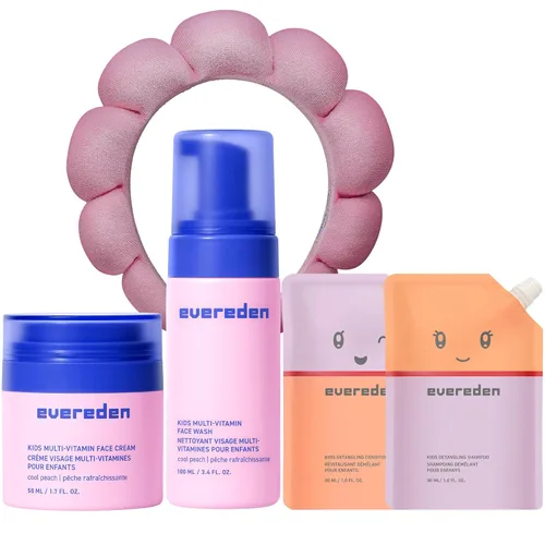 Vista 9 de Evereden Kids Routine Bundle - Champú y acondicionador desenredante + lavado facial multivitamínico y crema facial para niños de 3 años en adelante