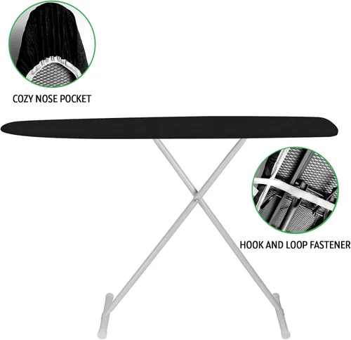 Vista 4 de Funda y almohadilla para tabla de planchar de 15 x 54 pulgadas, funda estándar para tabla de planchar con borde elástico y cierres de velcro, fundas