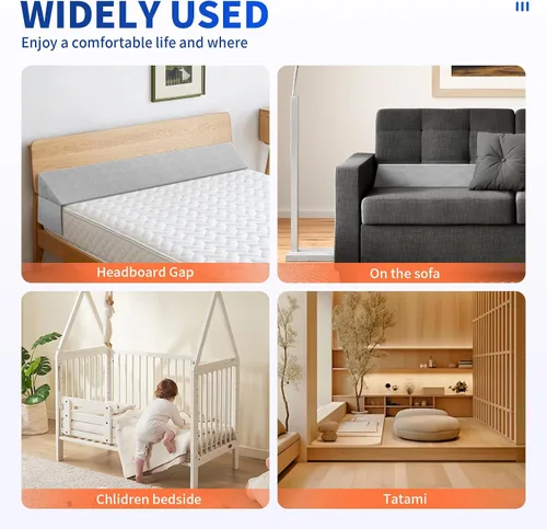Vista 4 de Krightlink - Almohada de cuña para cama con cabecera, tamaño King (76 x 10 x 6 pulgadas) Relleno de espacio para cama, almohada cuña para colchón