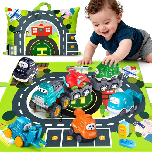 Vista 7 de Juguete grande de camión de dibujos animados para niños de 1 año con tapete de juego/bolsa de almacenamiento, juguetes para bebés y niños pequeños
