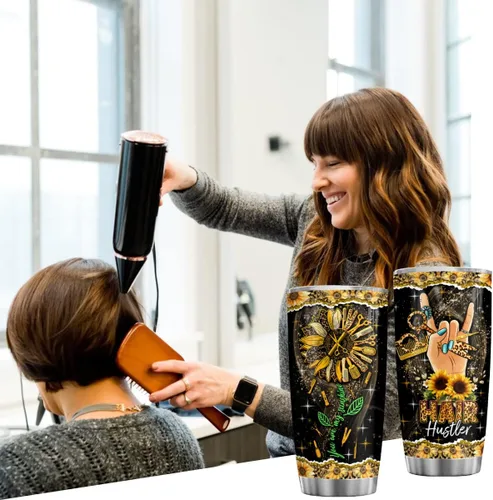 Vista 3 de Hair Hustler - Vaso de acero inoxidable de 20 onzas con texto en inglés "You Are My Sunshine", regalos de girasol para estilistas, regalos