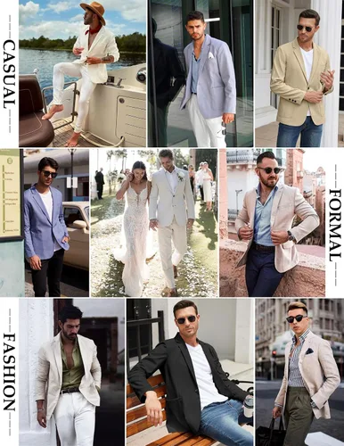 Vista 5 de COOFANDY Blazer casual de lino para hombre, ligero, ajuste regular, chaqueta deportiva con un botón