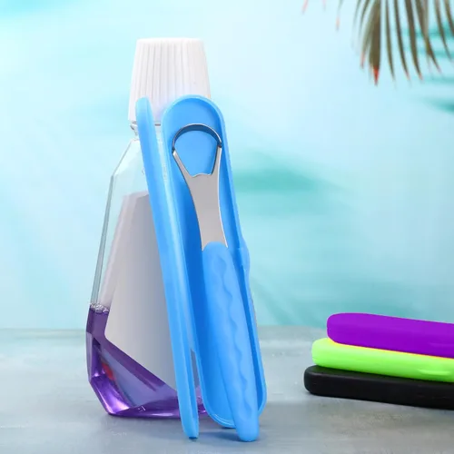 Vista 7 de 4 piezas de limpiador de lengua para adultos y niños, cepillo de lengua de acero inoxidable, raspador de metal, reduce el mal aliento con fundas