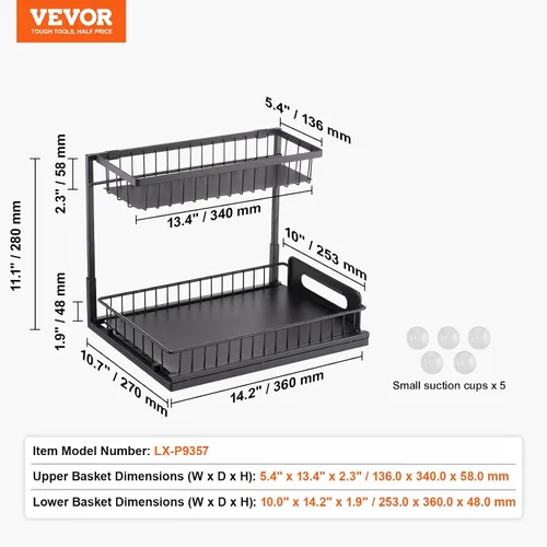 Vista 7 de VEVOR Organizador de gabinete extraíble de 2 niveles (10.7 pulgadas de ancho x 14.2 pulgadas de profundidad), organizador y almacenamiento debajo