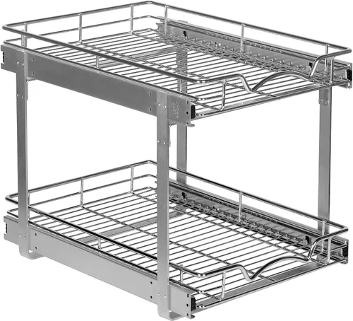 Vista 12 de HOLDN' STORAGE Organizador de gabinete extraíble de dos niveles, cajones deslizantes individuales, metal resistente con garantía limitada de por