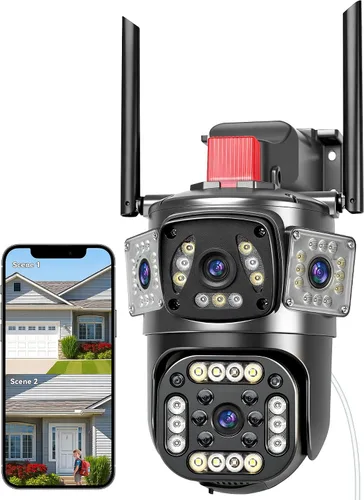 Vista 17 de KEPEAK Cámara de seguridad solar inalámbrica para exteriores, cámara PTZ de triple lente, inclinación panorámica de 360°, visión nocturna a