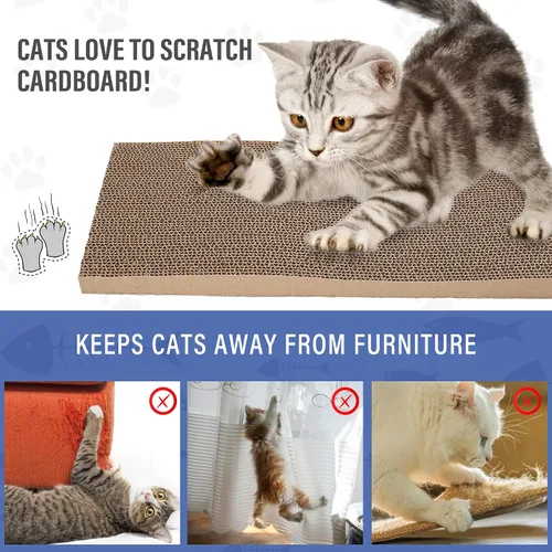 Vista 2 de PrimePets Paquete de 3 rascadores de cartón para gatos con caja, almohadillas grandes reversibles de 17.3 pulgadas para gatos de interior, tablero