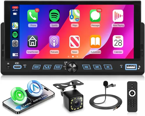 Vista 10 de Rimoody Android 15 Estéreo de Coche 1 Din Inalámbrico Carplay Android auto, 4G+64G Radio de Coche 1 Din Bluetooth 5.0, Receptor de Audio de Coche