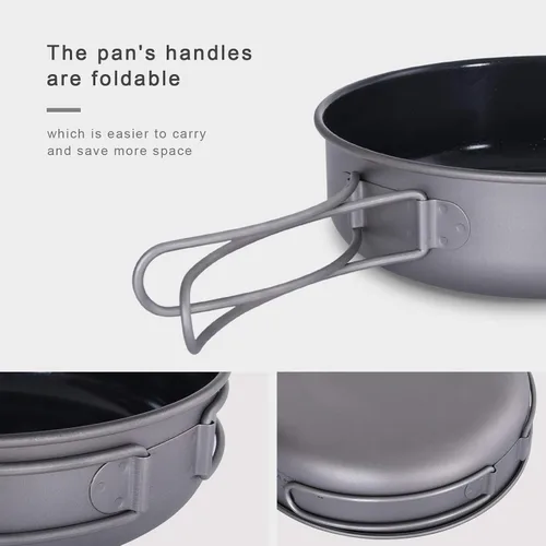 Vista 8 de Boundless Voyage Sartén antiadherente de titanio con mango plegable, revestimiento de cerámica antiadherente, olla de cocina para acampar al aire