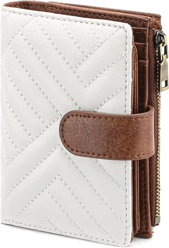 Vista 17 de GAEKEAO Cartera pequeña de cuero vegano con bloqueo RFID plegable para mujer, tarjetero compacto con bolsillo con cremallera y ventana