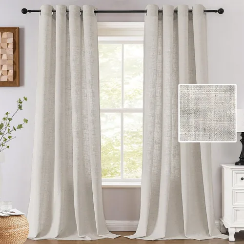 Vista 16 de H.VERSAILTEX - Cortinas de lino de 63 pulgadas de largo, juego de 2 paneles, cortinas de campo completamente filtradas de luz para privacidad