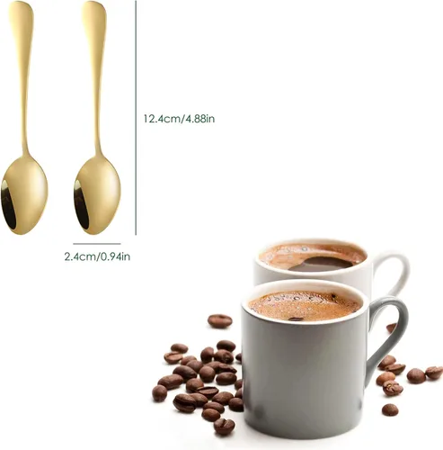 Vista 7 de SourceTon Juego de 8 cucharas de café de acero inoxidable chapadas en oro para postre, azúcar, té, aperitivos (4.9 pulgadas)