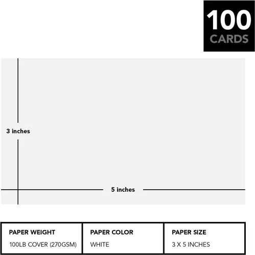 Vista 6 de Tarjetas de índice gruesas en blanco, perfectas para tomar notas, tarjetas flash y de visita, listas de compras y tarjetas de recetas, información