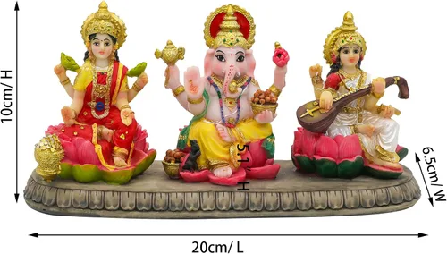 Vista 4 de BangBangDa Estatua hindú de Ganesh Lakshmi Saraswati – 3.9 pulgadas de alto Dios indio Lakshmi Ganesha Saraswati Estatuilla de ídolo hindú Diwali