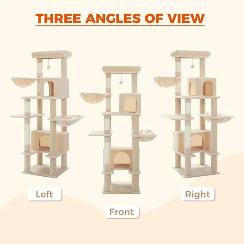 Vista 6 de PEQULTI Árbol para gatos de interior de 66 pulgadas, torre grande para gatos con poste rascador cubierto de sisal, hamaca de metal súper grande