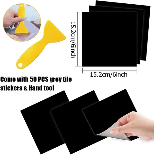 Vista 10 de Adhesivos para azulejos, 50 unidades, autoadhesivas, de 6 x 6 pulgadas, impermeable, a prueba de aceite, extraíble para decoración del hogar de Negro
