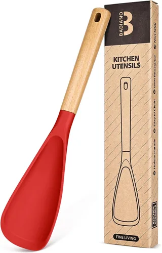 Vista 8 de Cuchara de cocina para utensilios de cocina antiadherentes, ideal para cocinar y servir silicona mate resistente sin BPA, cuchara con mango de Verde