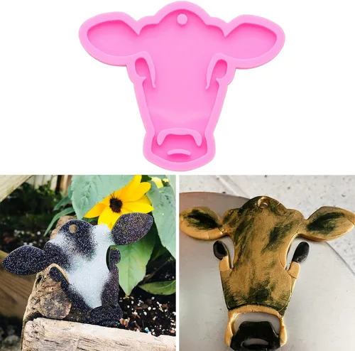 Vista 7 de Molde de silicona brillante con forma de cabeza de toro, llavero de cara de vaca, molde de arcilla polimérica, collar hecho a mano, joyería